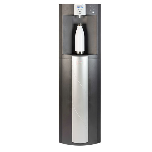 Arctic Chill 109 chilled and ambient water cooler with white bottle on white background