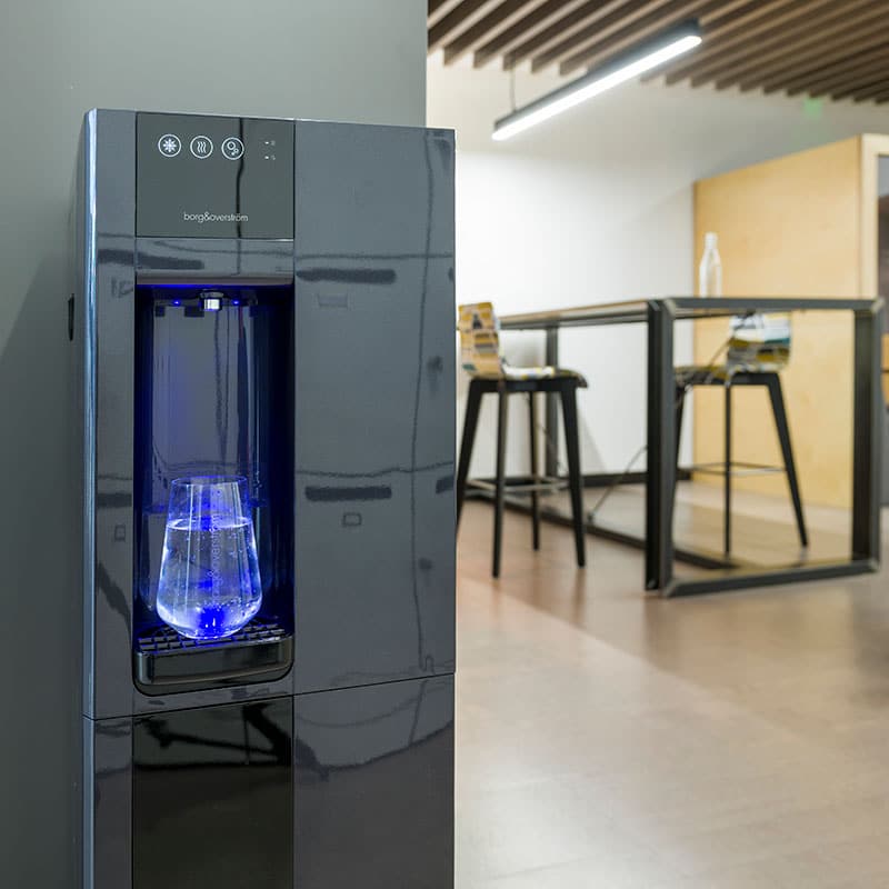 Black Borg & Overström B3.2 Floor Standing Water Cooler in an office environment