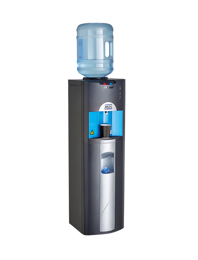 Bottle fed floor standing arctic star 55 water cooler on white background