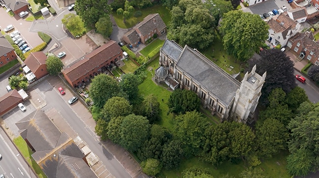 aerial view of bridgewater church