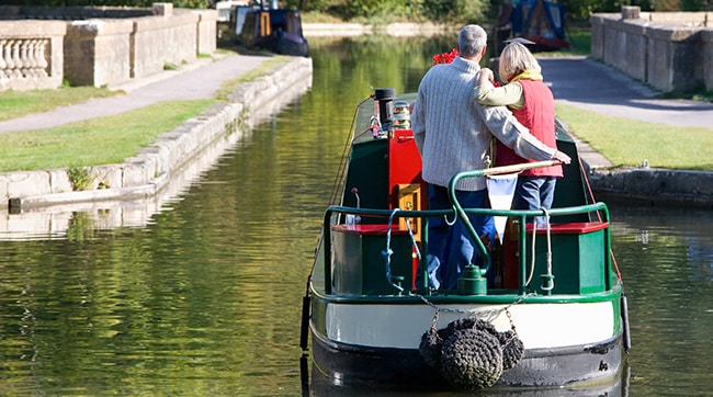 rear view of a couple on a canal boat
