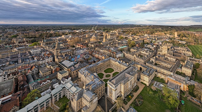 Aerial view of the city of Oxford