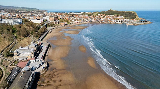 aerial view of beach in Scarborough, North Yorkshire
