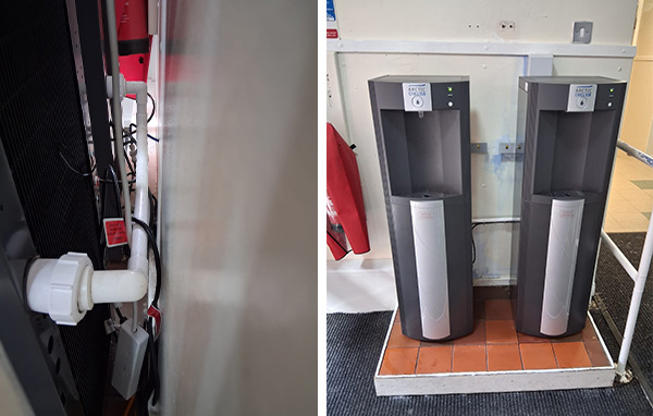 2 new water coolers installed with a customised drip tray waste pipe